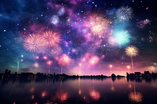 Fireworks with blur milky way background