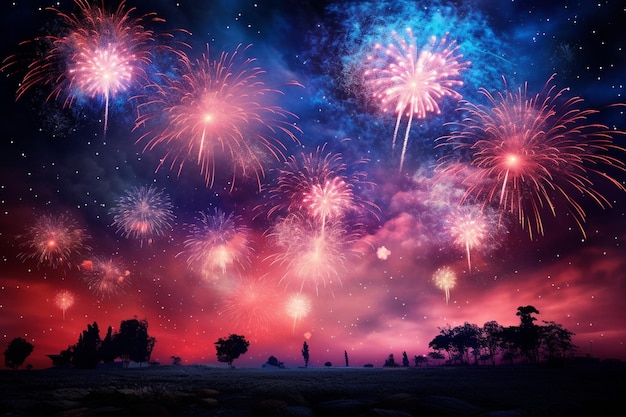 Fireworks with blur milky way background