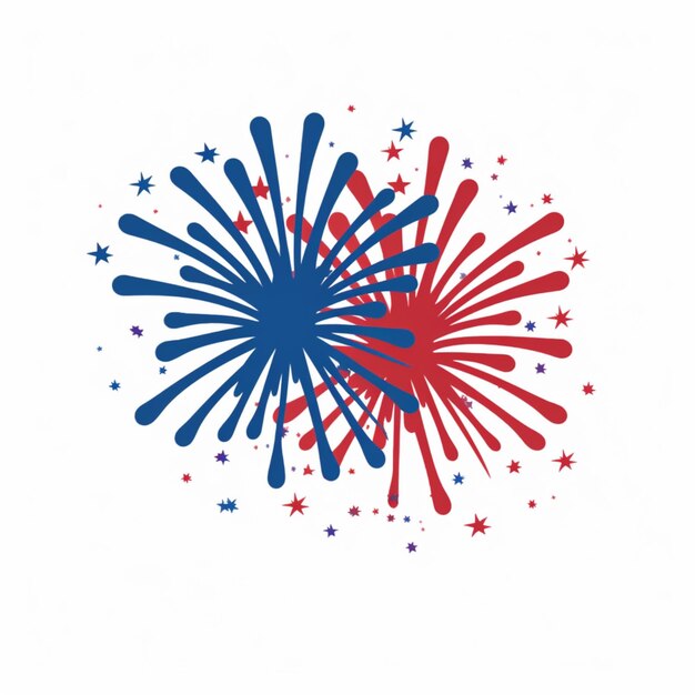 Photo fireworks with stars and red and blue colors on a white background generative ai