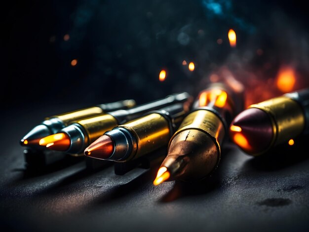 Firing assault riffle shooting firepower bullets isolated on black background for special operations