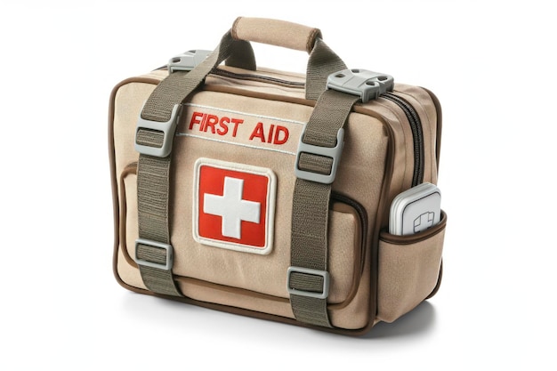 Photo first aid bag isolated on white background ai generative