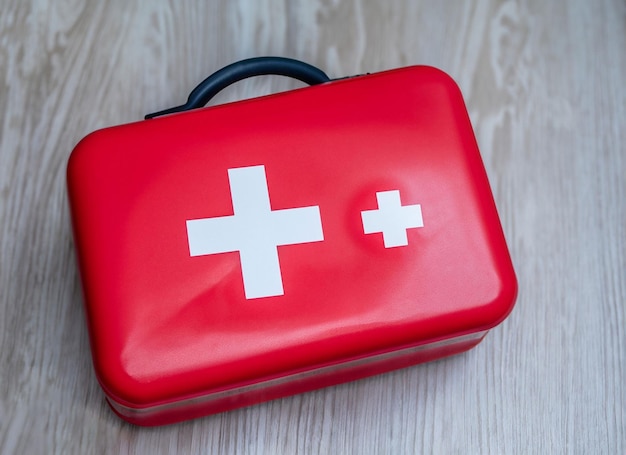 First aid box and medical equipment for health emergency response and treatment kit isolated