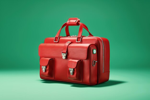 First aid kit isolated on green background red medical bag ai