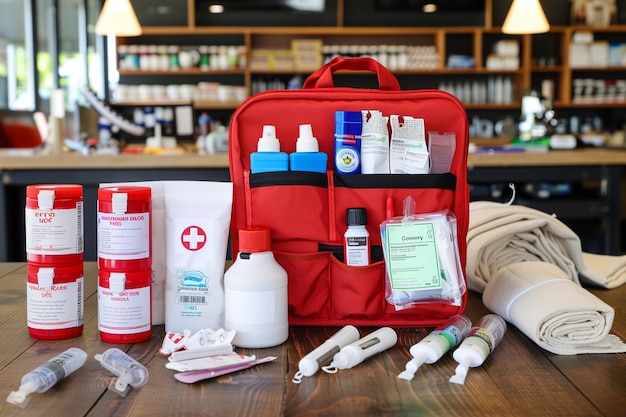 First aid kit medical emergency bag with medicine tools dvoctors medication for treatment healthcare