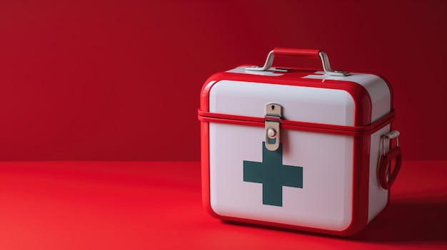 Photo first aid kit on red background