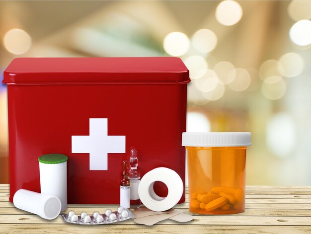 Photo first aid kit with medical supplies