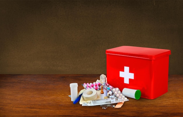 Photo first aid kit with medical supplies