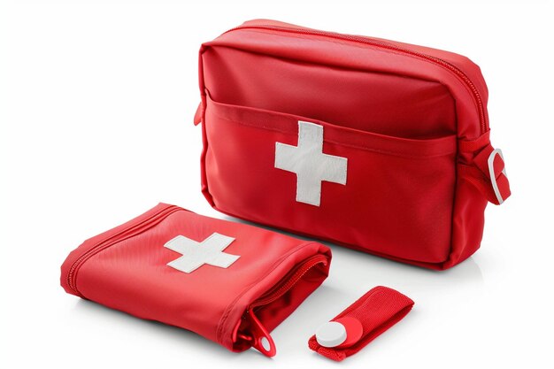 First aid medical kit isolated on white background