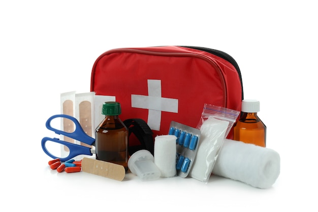 Photo first aid medical kit isolated on white