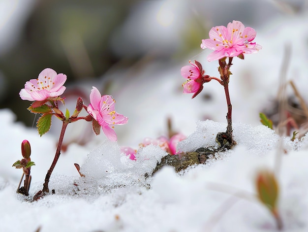 First blooms of spring peeping through snow lifes persistence the cycle begins anew