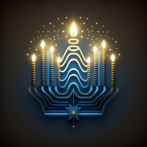 First day of Hanukkah with burning Hanukkah colorful candles in Menorah Generative Ai