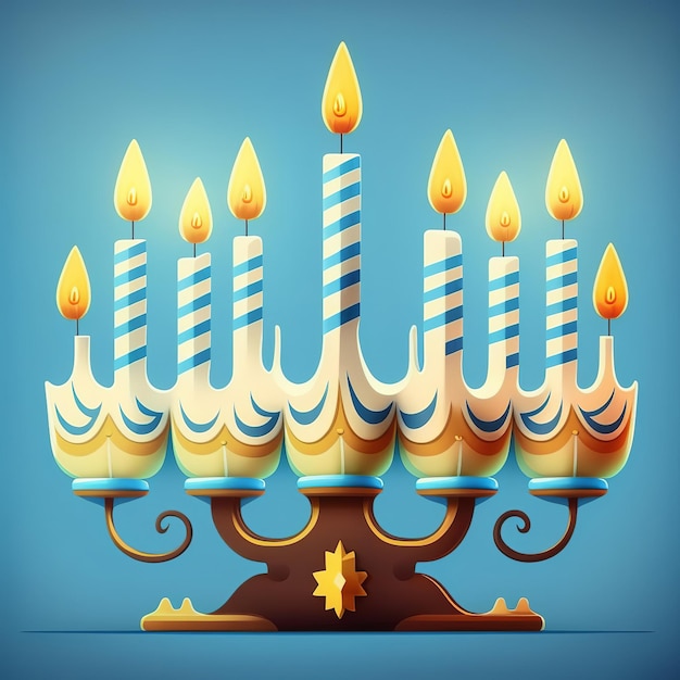 First day of Hanukkah with burning Hanukkah colorful candles in Menorah Generative Ai