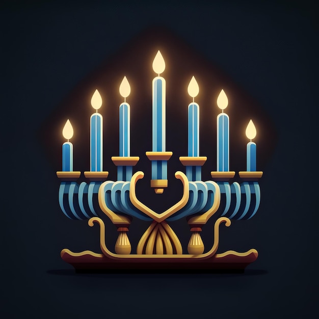 First day of Hanukkah with burning Hanukkah colorful candles in Menorah Generative Ai