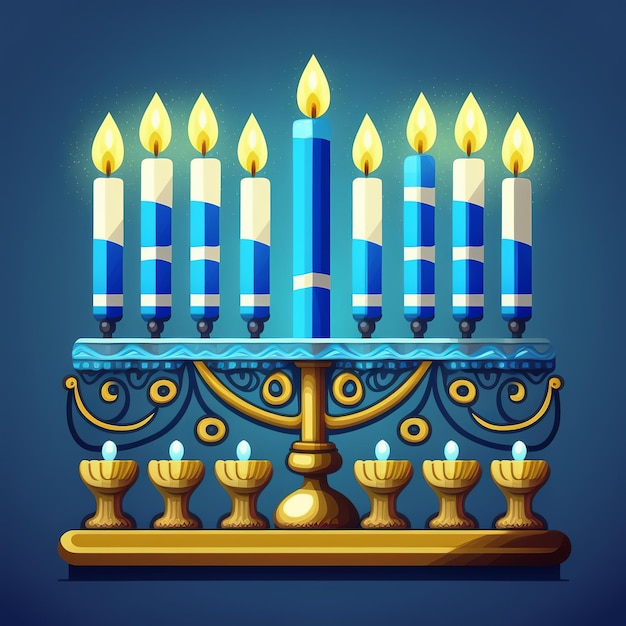 First day of Hanukkah with burning Hanukkah colorful candles in Menorah Generative Ai