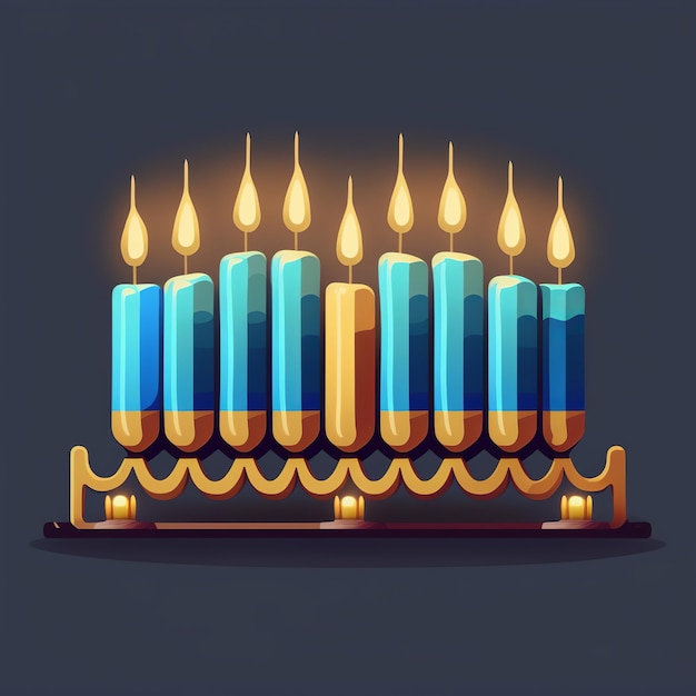 First day of Hanukkah with burning Hanukkah colorful candles in Menorah Generative Ai