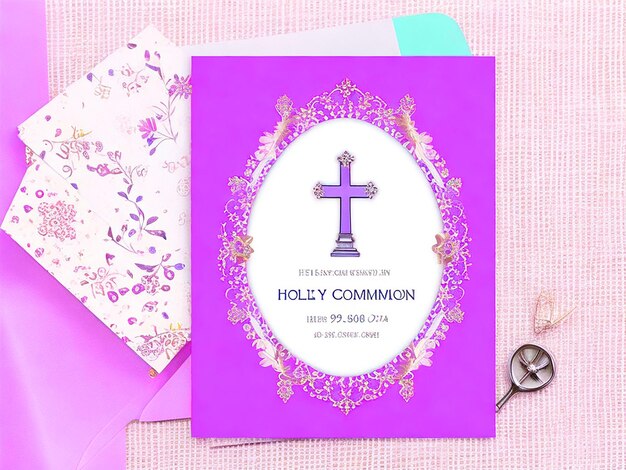 Photo first holy communion invitation girl purple and gold free image downloaded