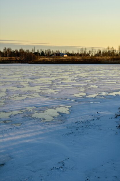 The first ice on the sun at sunset