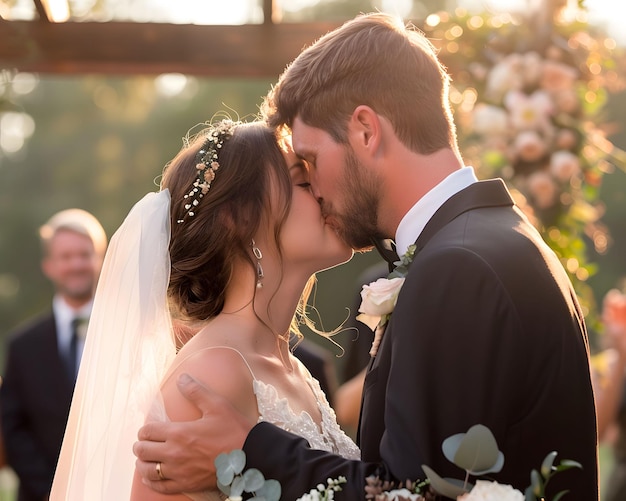 結婚したカップルの最初のキス