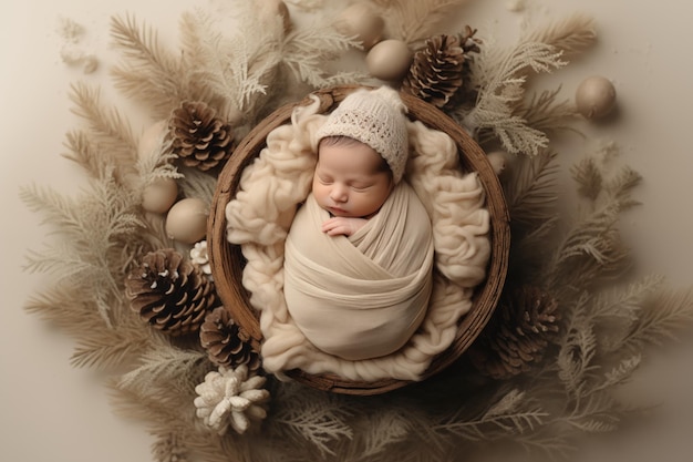 First photo shoot of a newborn child christmas card with baby