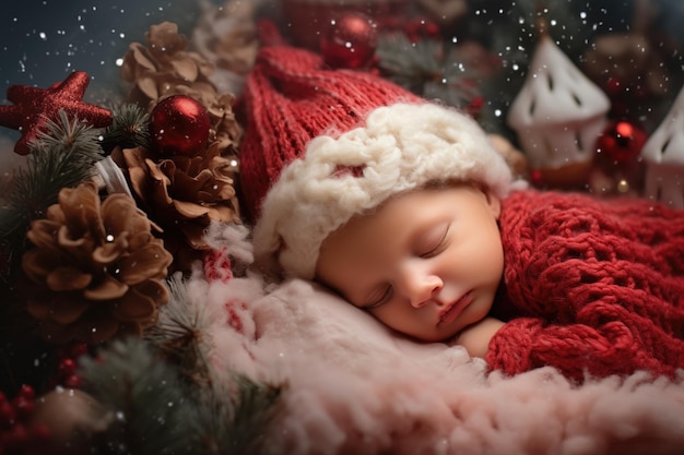 First photo shoot of a newborn child christmas card with baby