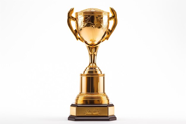 Фото Первое место золотой трофей кубок изолирован на белом фоне 3d трофей кубок чемпион трофей блестящий золотой кубок сгенерированный ии