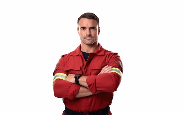 First Responder Strength Male Firefighter Confident Stance with Folded Arms