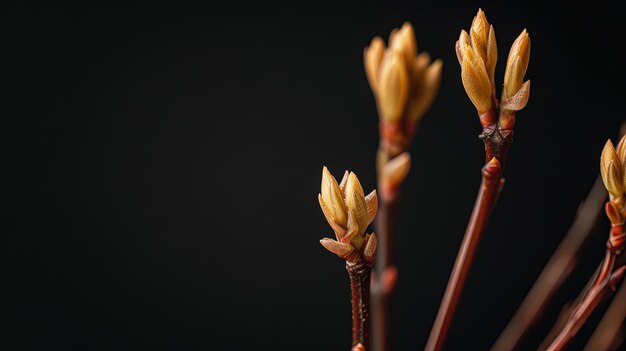 The first spring buds on a dark background Shallow depth of field