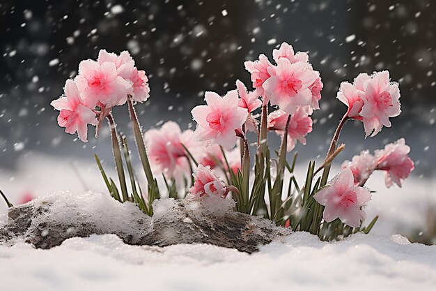 Photo the first spring flowers break through the snow on a sunny day