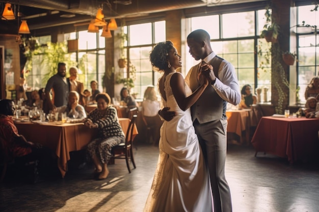 First wedding dance of african american newlywed couple Generative AI