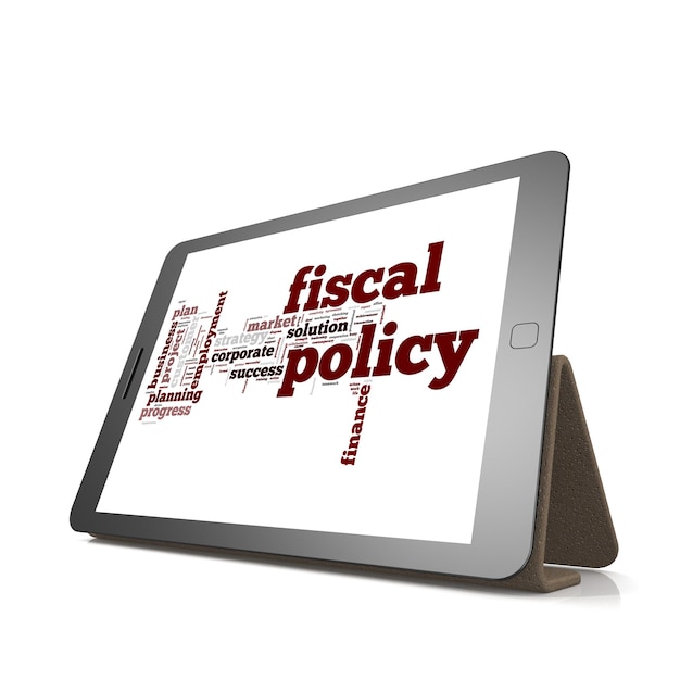 Fiscal policy word cloud on tablet