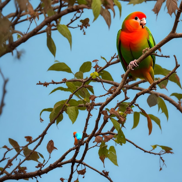 分離された枝上のフィッシャーズ コザクラインコ Agapornis fischeri の肖像画 AI_Generated