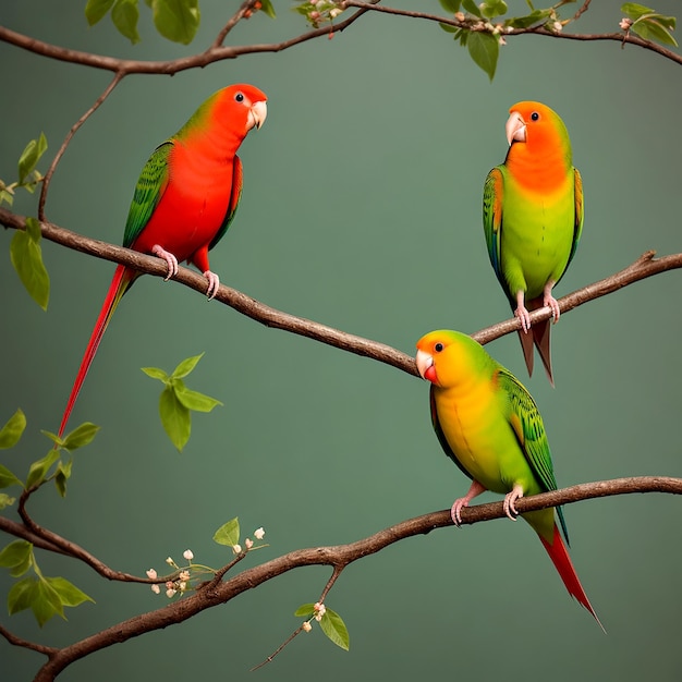 fischer's lovebird Agapornis fischeri portrait on a branch isolated AI_Generated