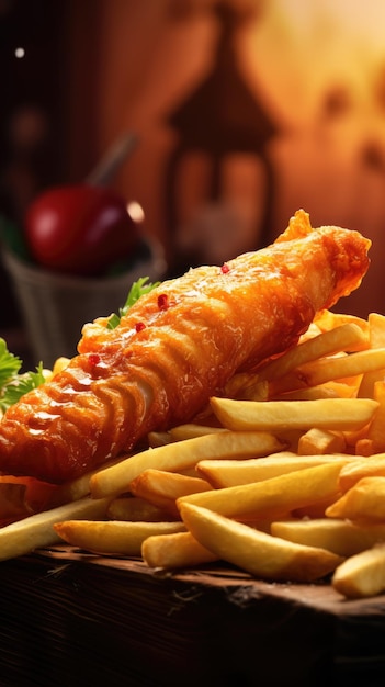 Fish and chips is een heet gerecht dat bestaat uit gebakken vis in deeg geserveerd met chips