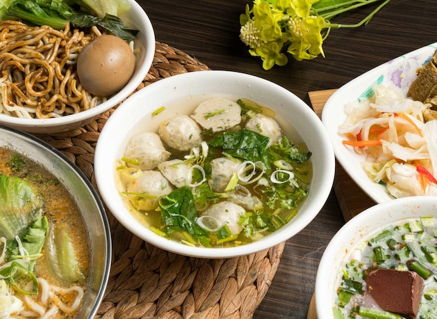 Fish ball soup served in dish isolated on table side view of taiwan food