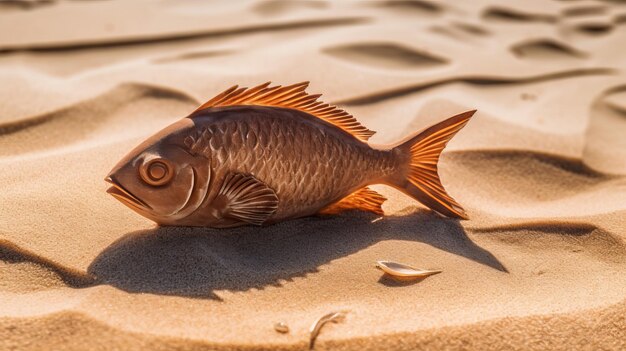A fish on the beach with the sun shining on it
