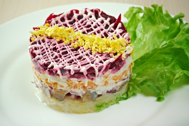 Fish and beets  salad  with vegetable