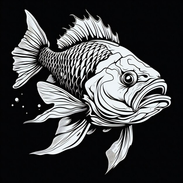 fish black white mascot silhouette illustration for tshirt design