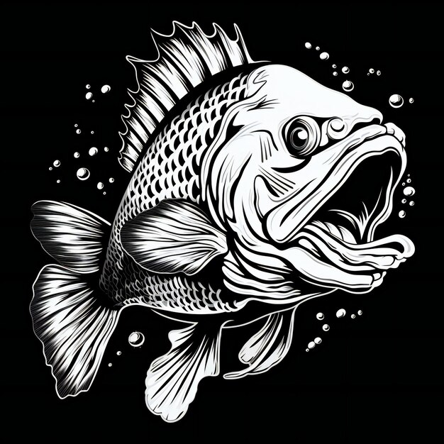 fish black white mascot silhouette illustration for tshirt design