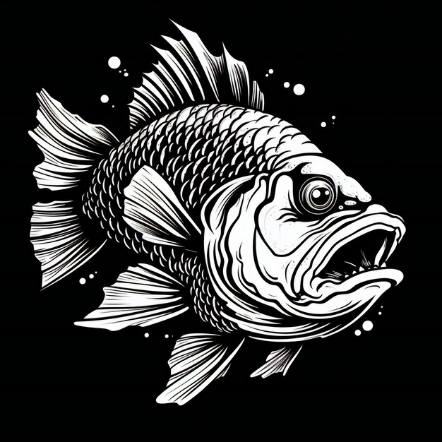 fish black white mascot silhouette illustration for tshirt design