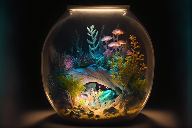 Fish bowl sitting on top of a table generative ai