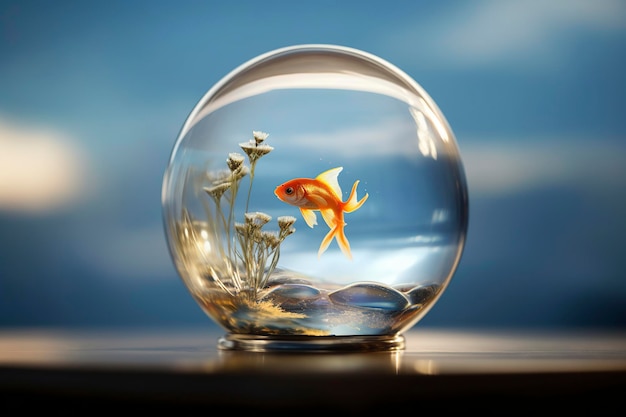 A fish bowl with a goldfish inside