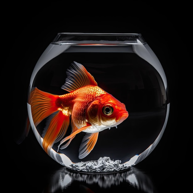 A fish bowl with a goldfish in it