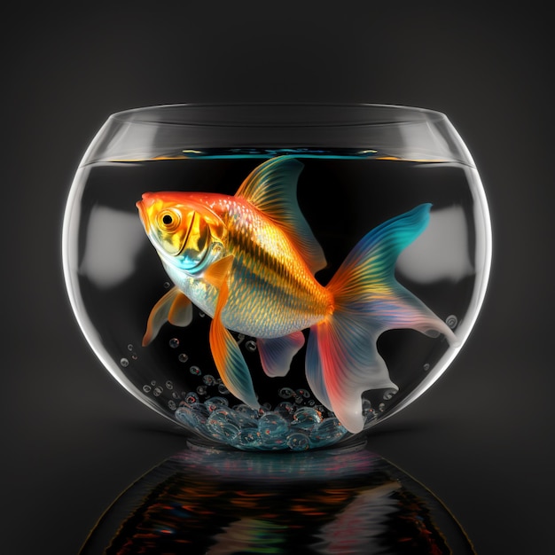 A fish bowl with a goldfish in it