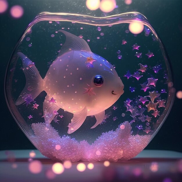 A fish bowl with stars and a fish inside.