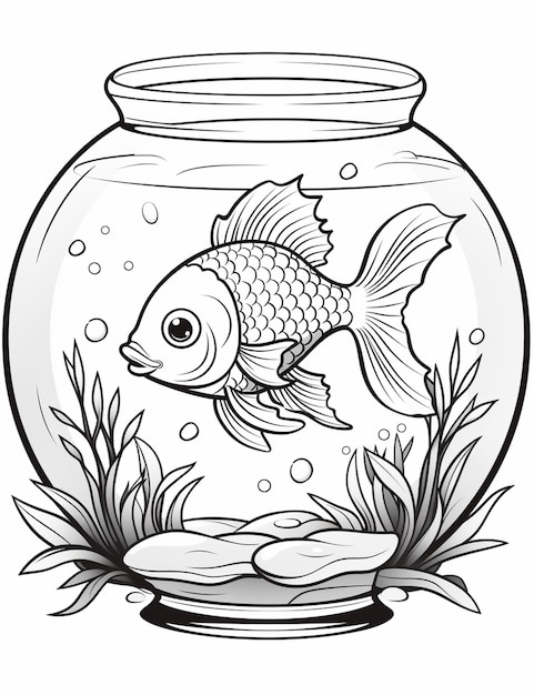 Photo a fish in a bowl with water and plants inside generative ai