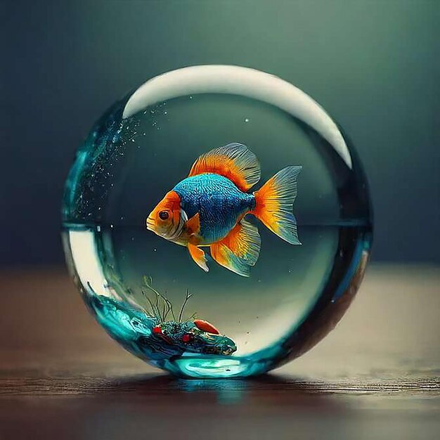 Photo a fish in a bubble with a fish in it