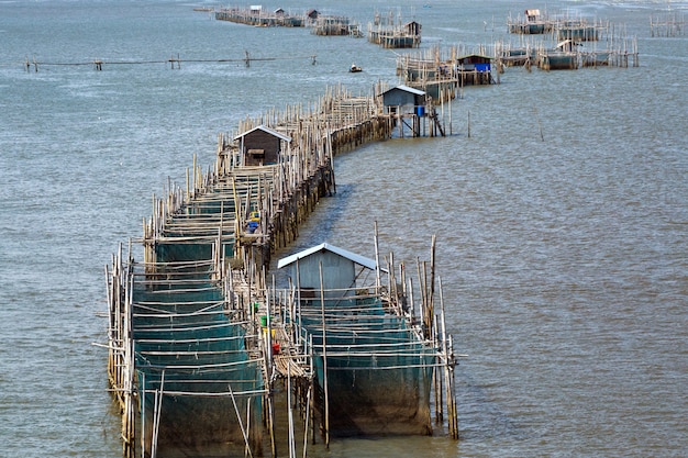 写真 河口レムシン、チャンタブリー、タイでの魚のケージ