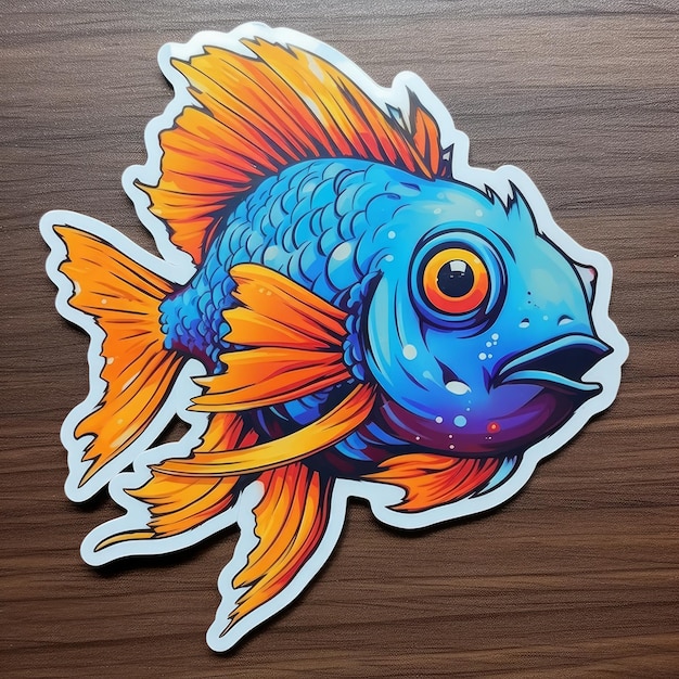 Fish Character Design Sticker In Anime Style