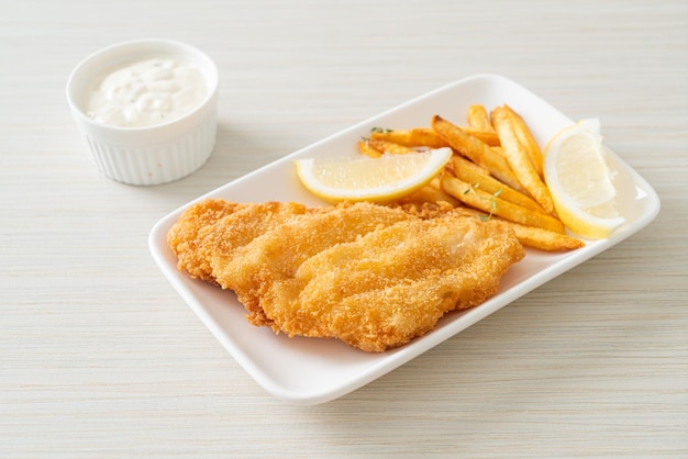 Fish and chips fried fish fillet with potatoes chips