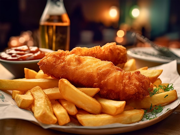 Fish and chips sea food restaurant photograpy